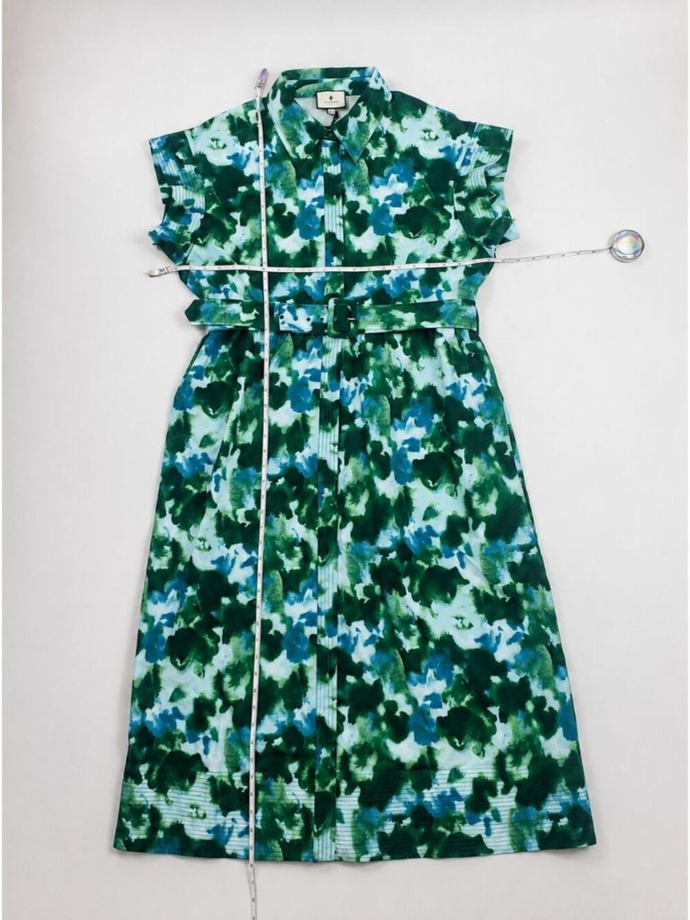 Tuckernuck Chloe Dress Women XXL Deep Lagoon Abstract Watercolor Belted Midi NWT - Picture 8 of 16